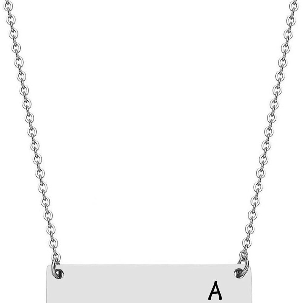 Silver & Rose Gold Initial Bar Necklace Engraved Name Bar Pendant Wedding Initia